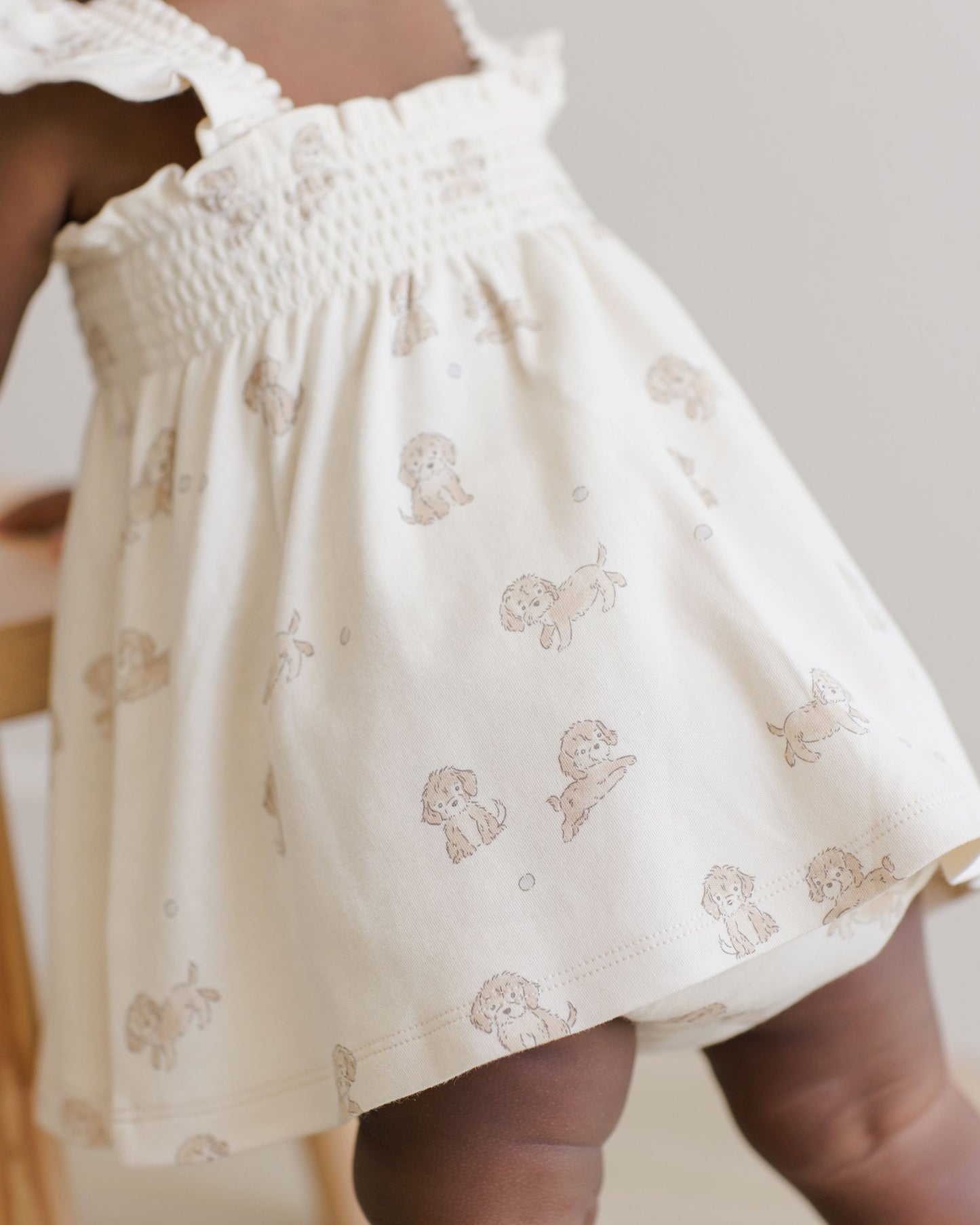 SMOCKED JERSEY DRESS || PUPPIES