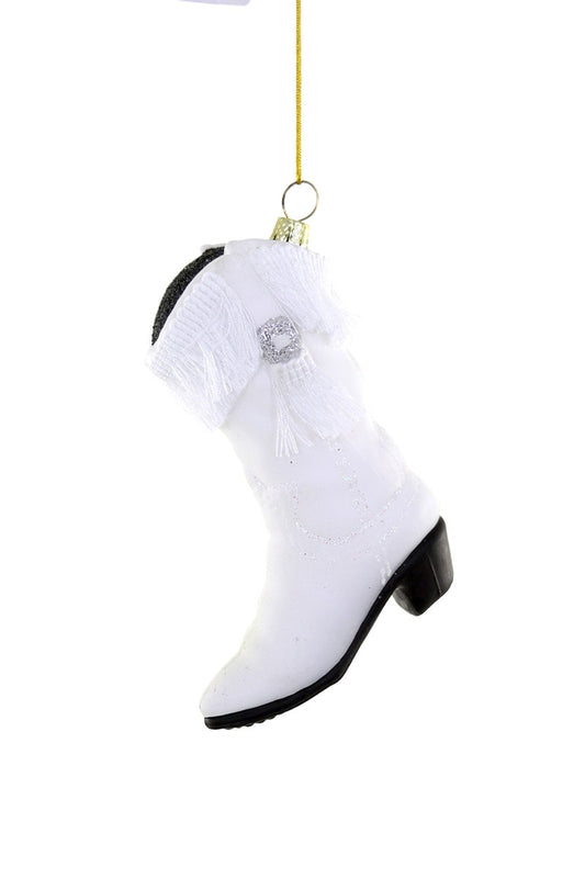 Fringed Cowboy Boot Ornament | White