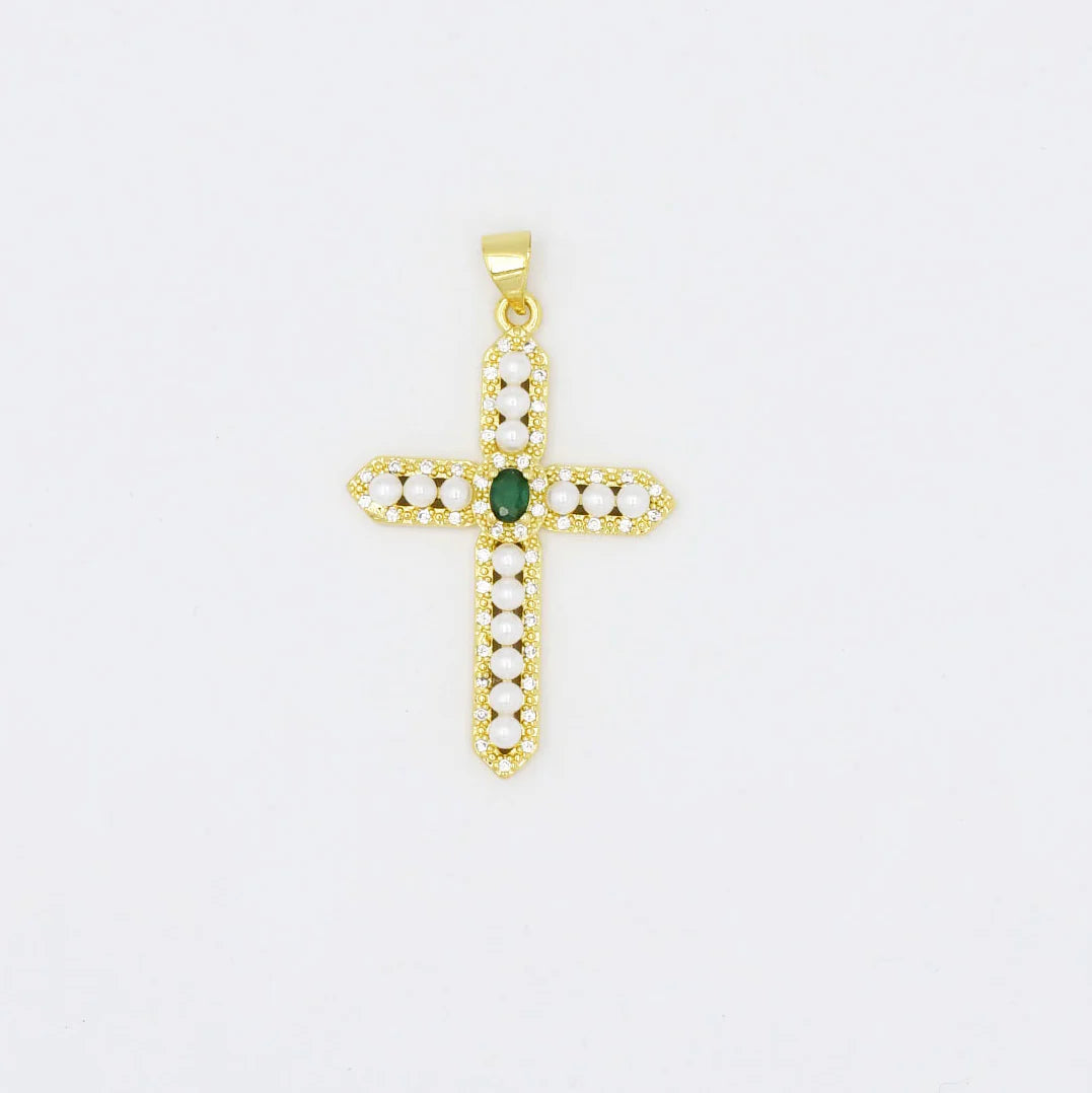 Pearl Gem Cross Charm