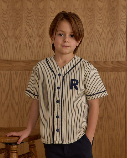 BASEBALL SHIRT || NAVY PINSTRIPE