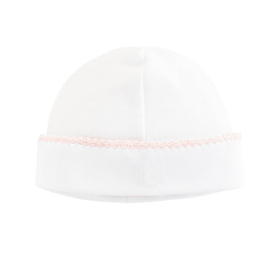 Crochet Trim Hat | White w/ Pink