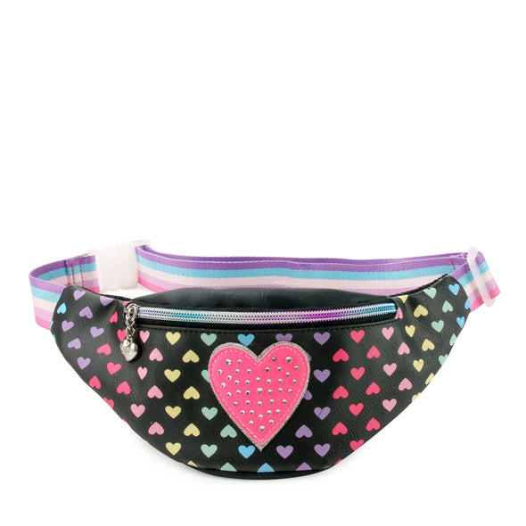 Heart-Printed Black Fanny Pack