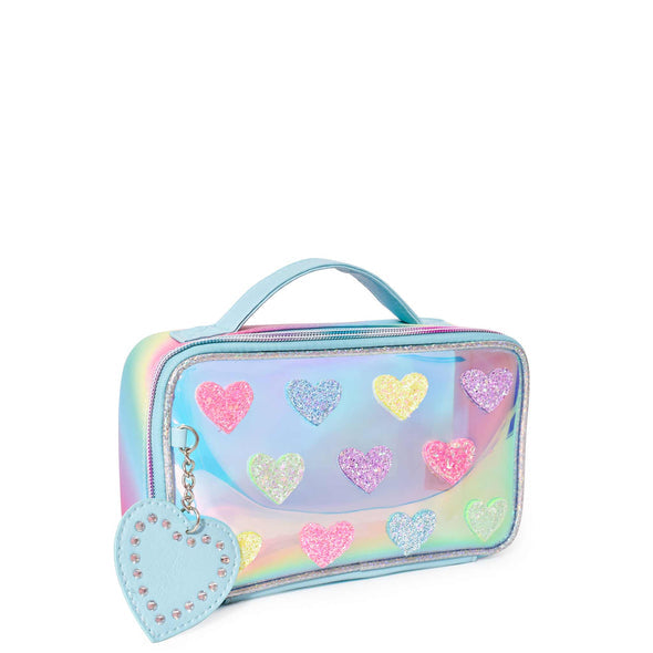 Heart-Patched Clear Glazed Top-Handle Pouch