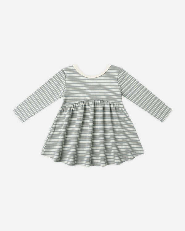 RIBBED LONG SLEEVE DRESS || STEEL BLUE MICRO STRIPE