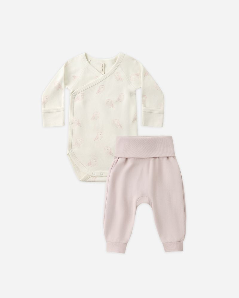 SIDE SNAP BODYSUIT + PANT SET || SNOW OWLS