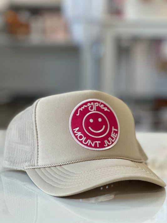 Magpies Mt Juliet Patch Trucker Hat | Khaki and Pink