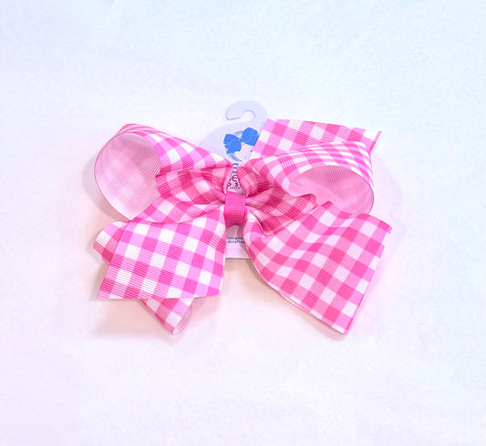 King Gingham Print Grosgrain Bow | Hot Pink