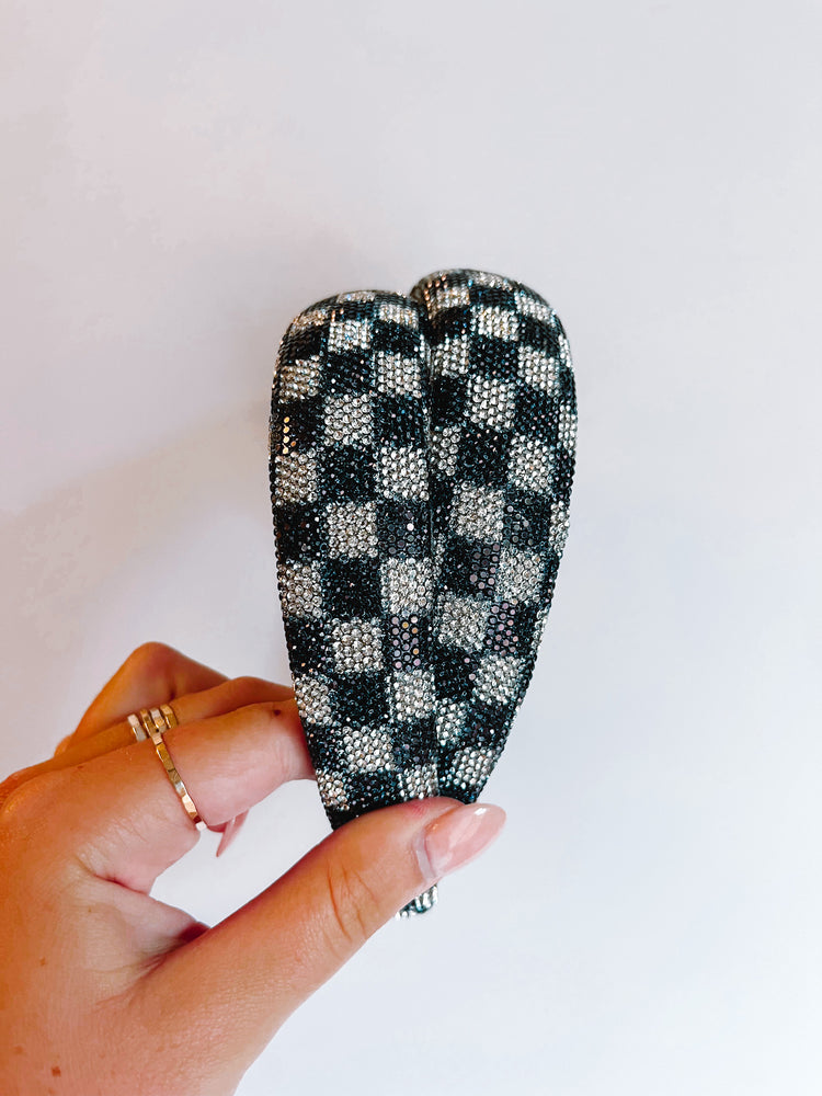 Fully Checkered Crystal Headband | Black