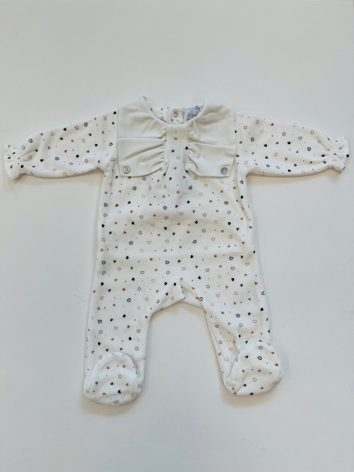 Baby Girls Ivory Heart Print Velour Babygrow