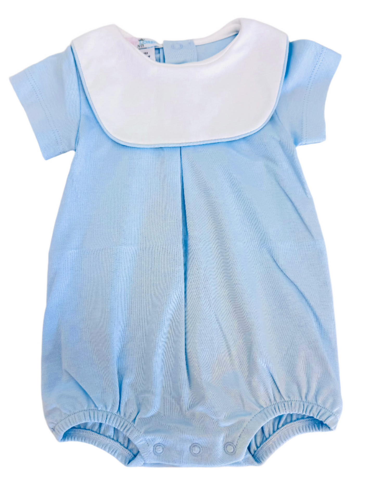 Blue Bib Pima Bubble with White Piping