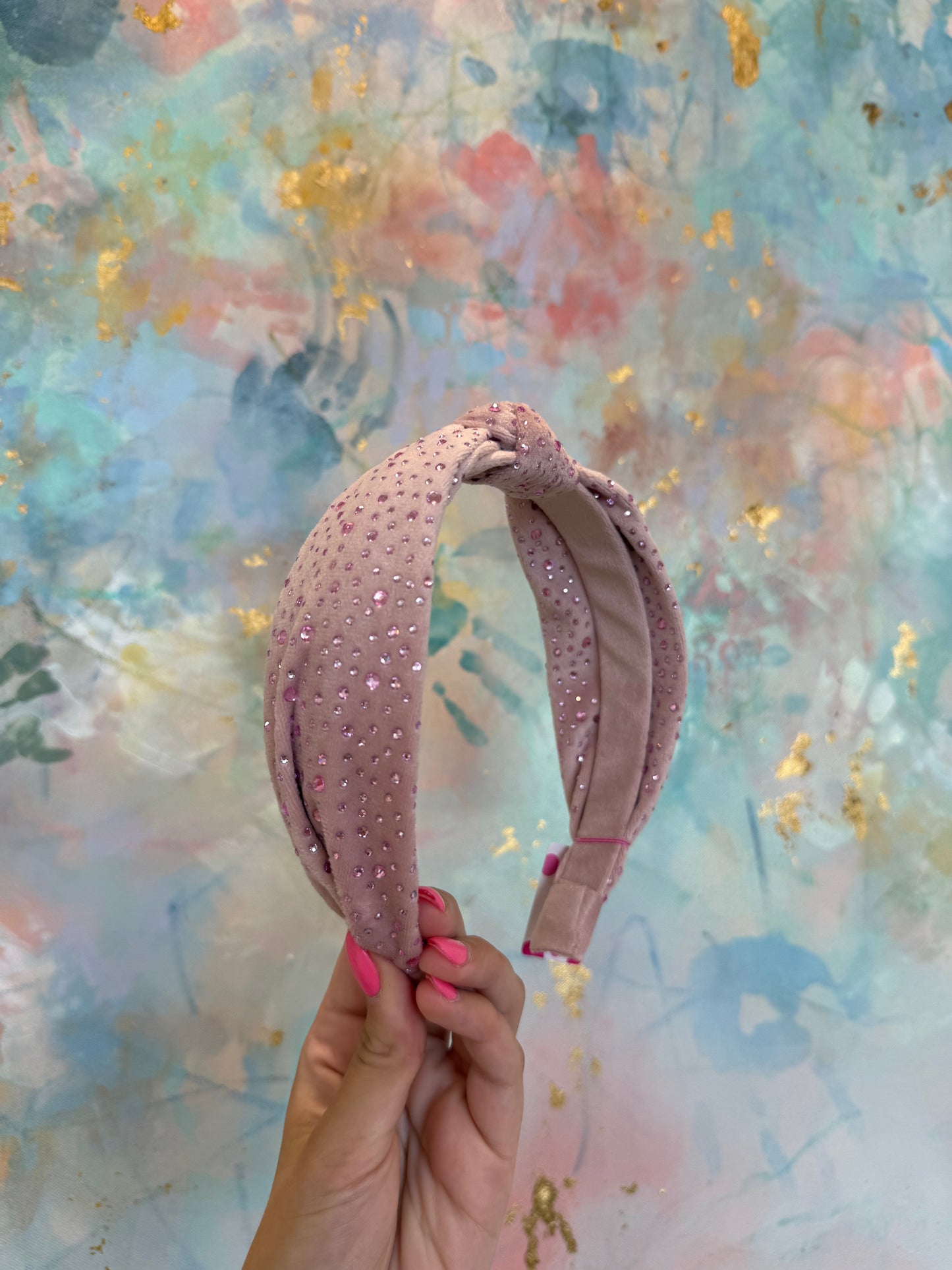 Fully Crystallized Velvet Headband | Blush Pink