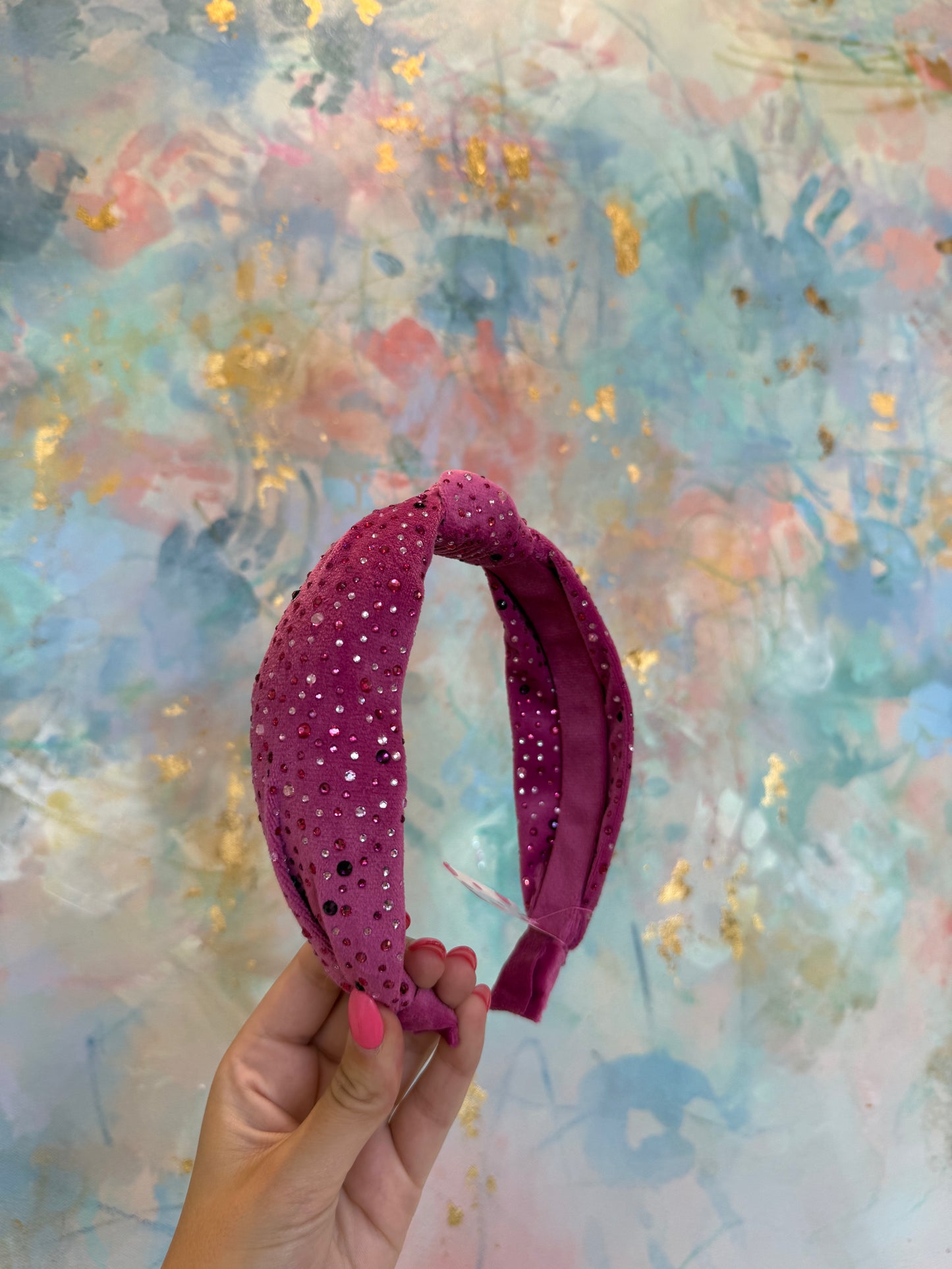 Fully Crystallized Velvet Headband | Fuchsia