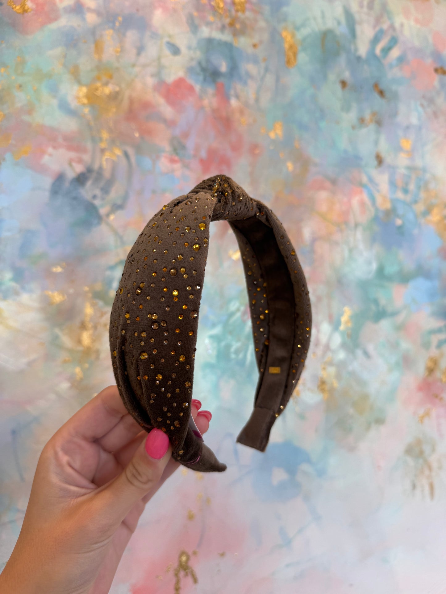 Fully Crystallized Velvet Headband | Brown