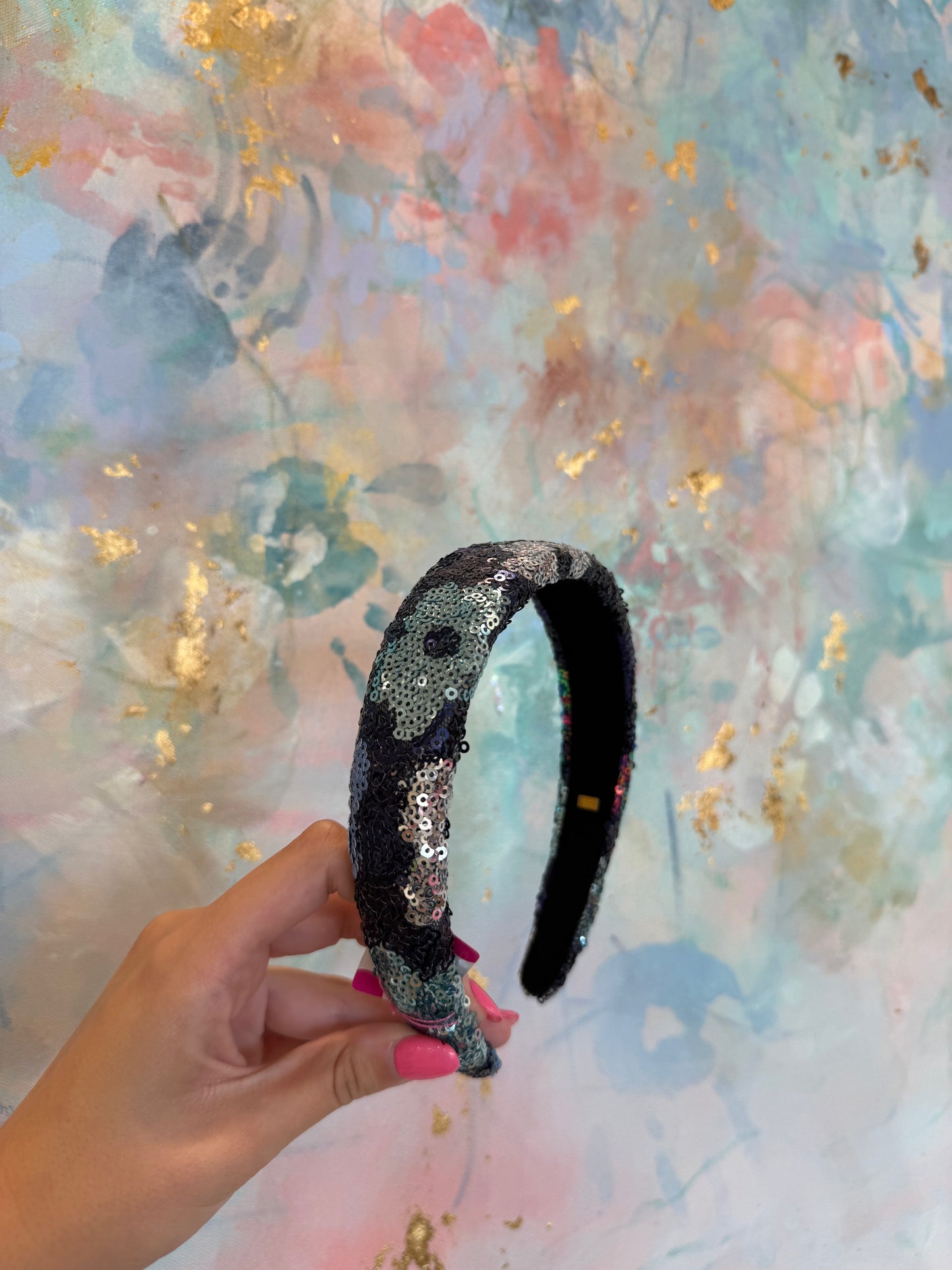 Sequin Flower Headband | Navy