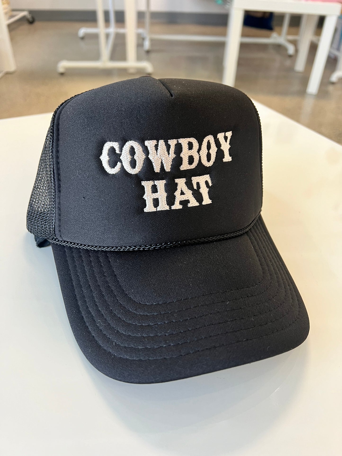 Cowboy Hat | Black with Cream Thread