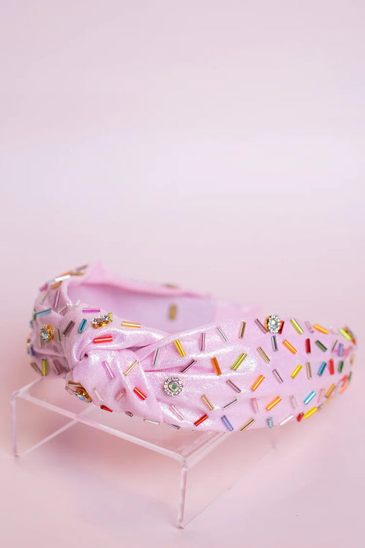 Shimmer Confetti Knot Headband | Light Pink
