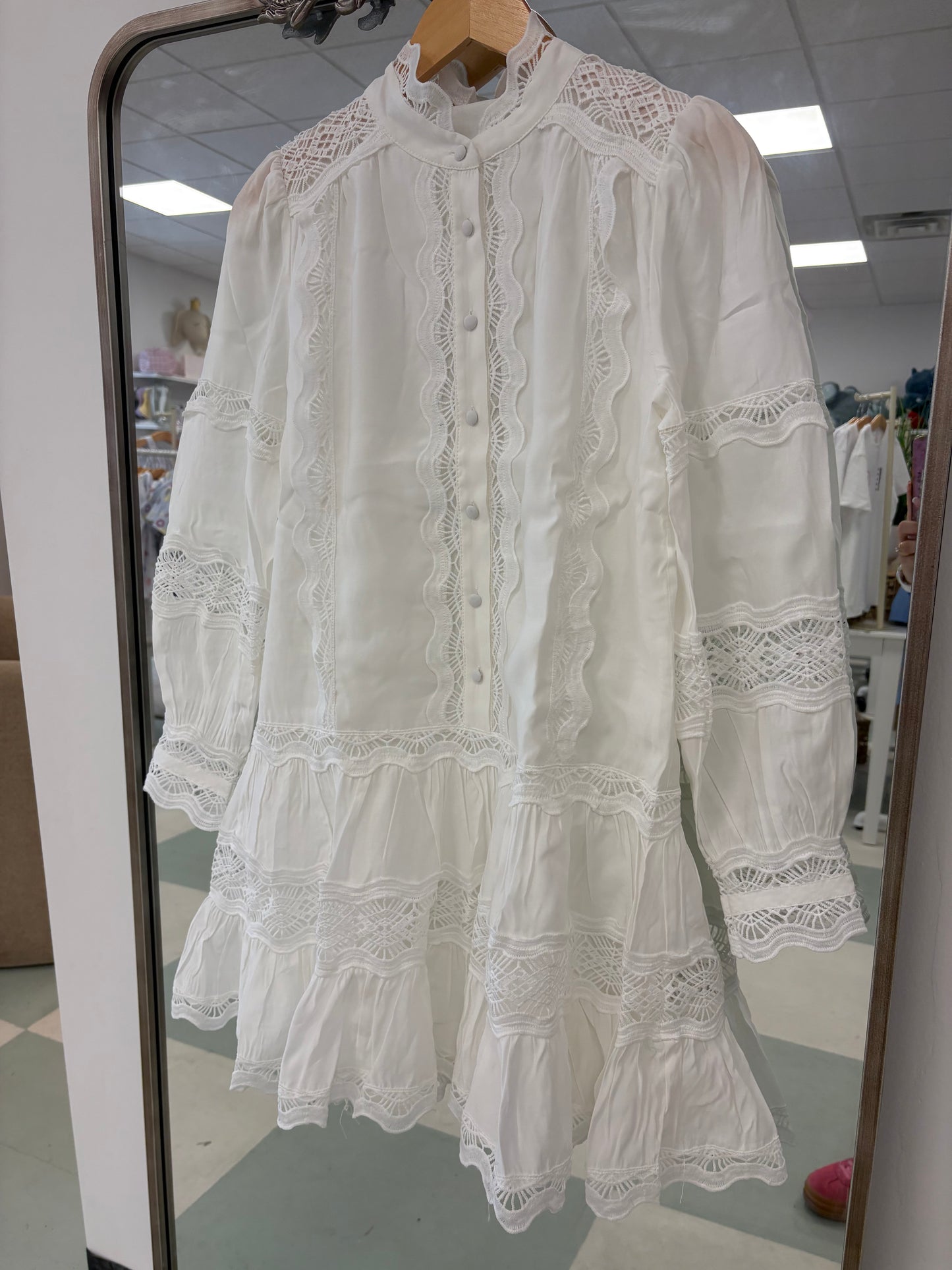 Lace Trim Dress | White