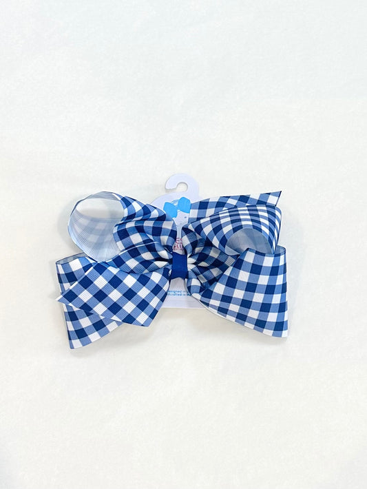 Medium Gingham Print Grosgrain Bow | Navy Blue