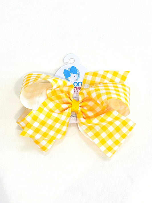 Medium Gingham Print Grosgrain Bow | Yellow