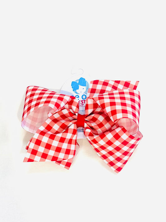 Medium Gingham Print Grosgrain Bow | Red