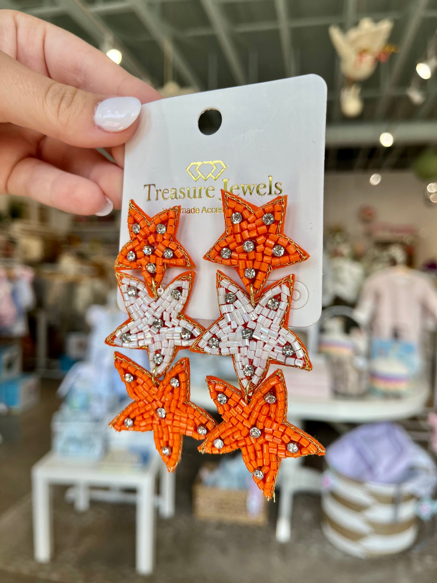 White/Orange Star Earrings