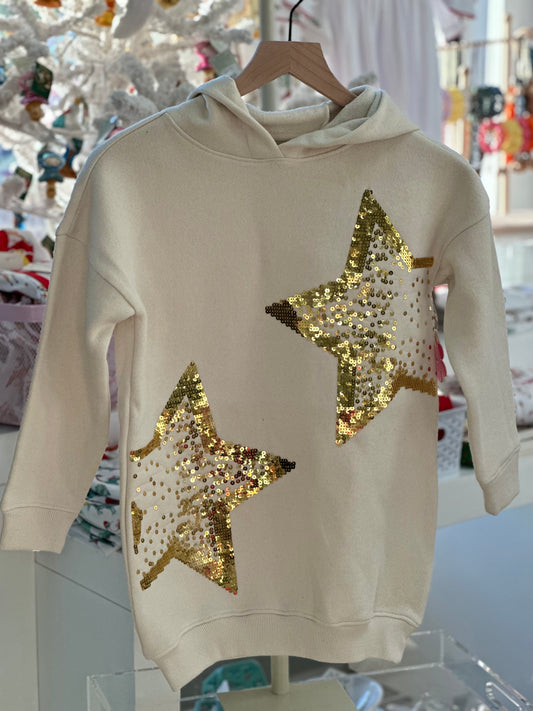 Sequin Stars Hooded Tunic | Ivory and Gold