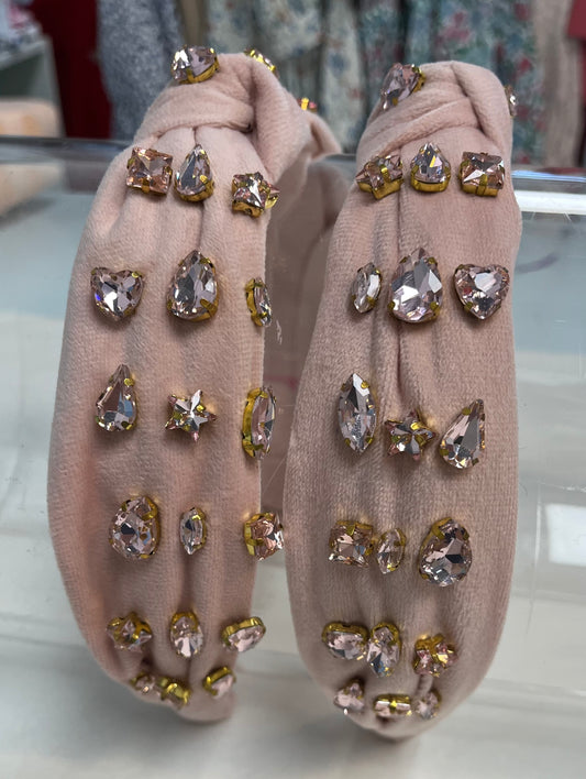 Velvet Rhinestone Knot Headband | Pink