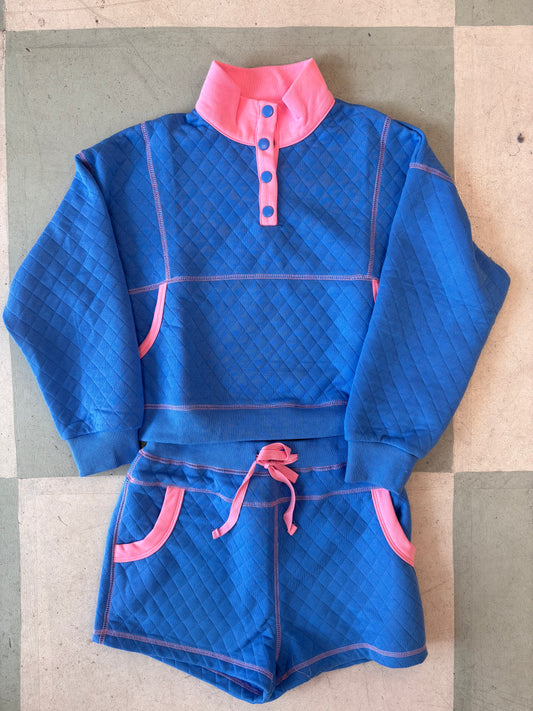 Quilted Contrast Shorts | Blue & Pink