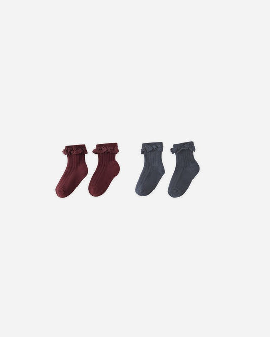 LACE TRIM SOCKS (2-PACK) || BURGUNDY, NAVY