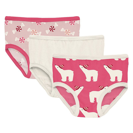 Print Girls Underware Set of 3 | Baby Rose Peppermints, Natural + Winter Rose Polar Bears