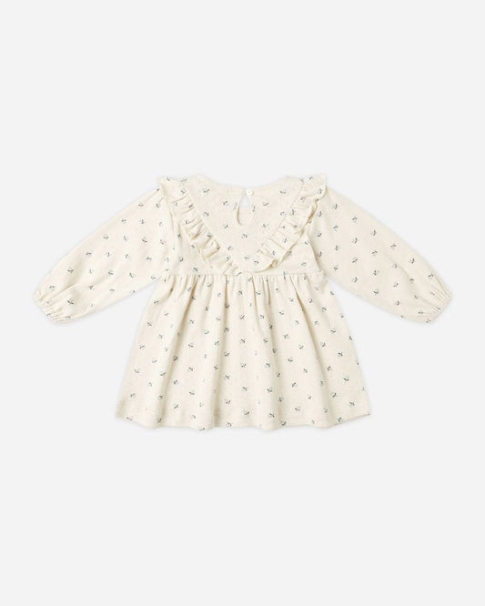 LONG SLEEVE RUFFLE DRESS || BLUE DITSY