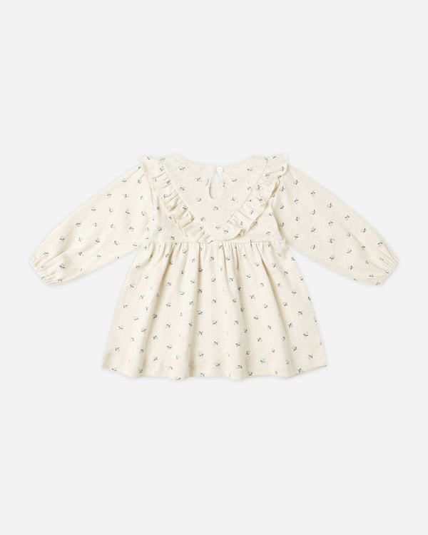 LONG SLEEVE RUFFLE DRESS || BLUE DITSY