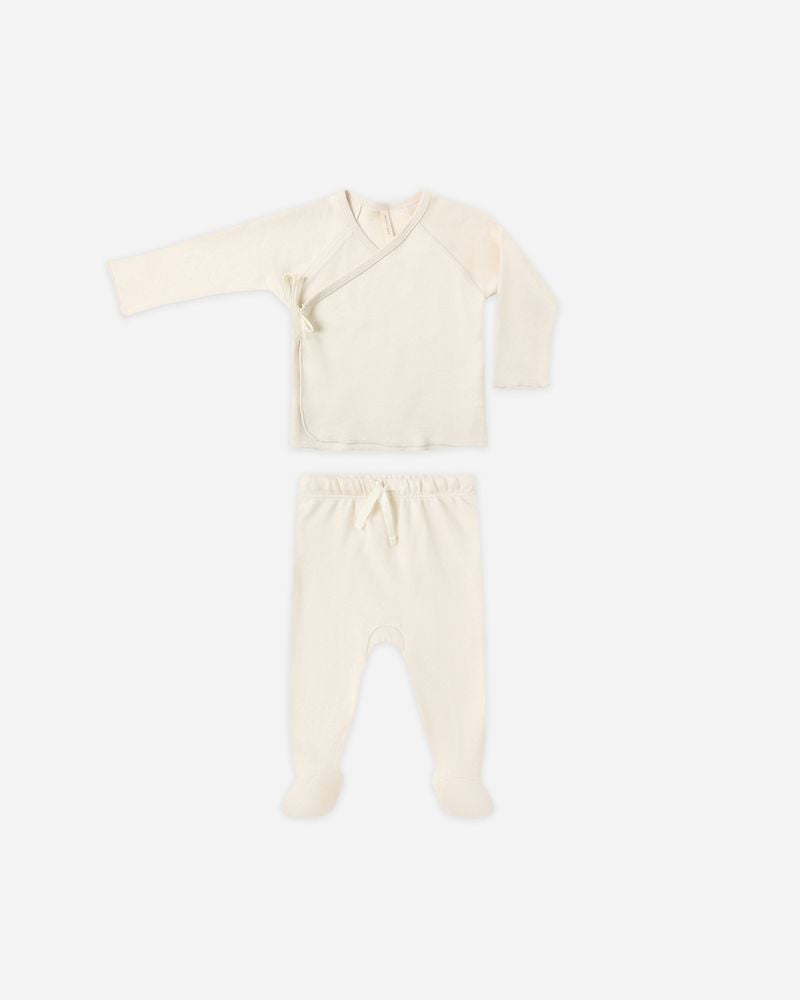 WRAP TOP + FOOTED PANT SET || NATURAL