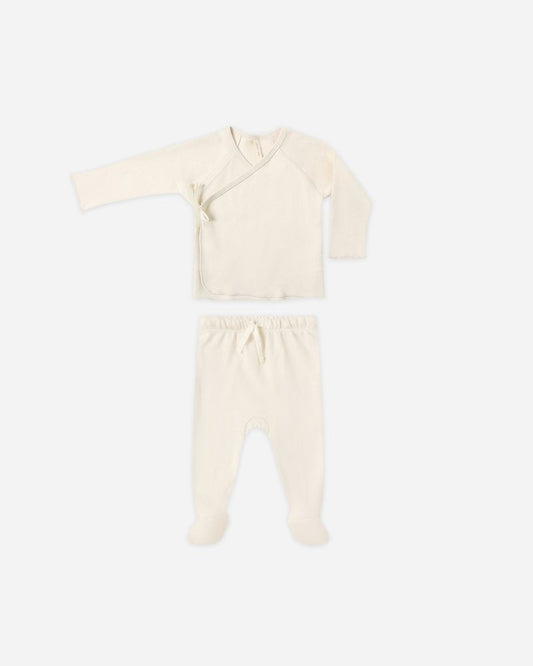 WRAP TOP + FOOTED PANT SET || NATURAL