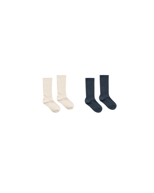 RIBBED SOCKS (2-PACK) || IVORY, NAVY