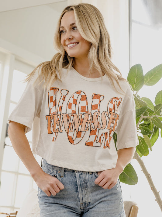 Vols Twisted Check Cropped Tee | Off White