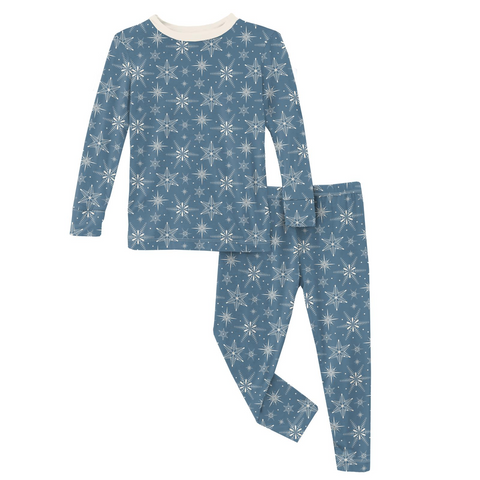 Print Long Sleeve Pajama Set | Parisian Blue Snowflakes