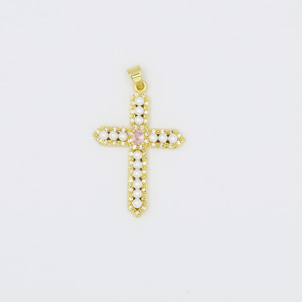 Pearl Gem Cross Charm