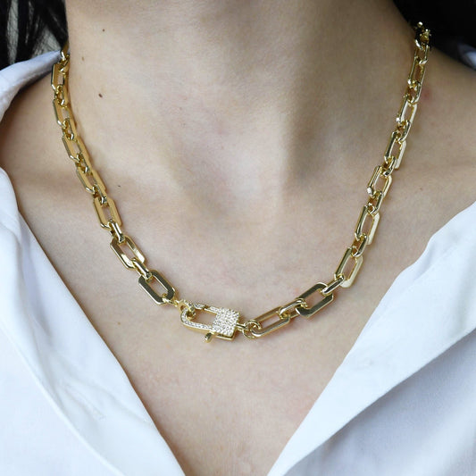 Lock Crystal Gold Necklace