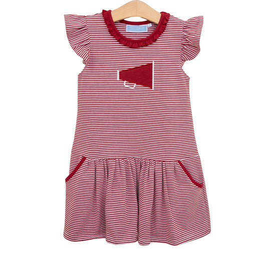 Microstripe Ruffle Dress | Crimson Megaphone