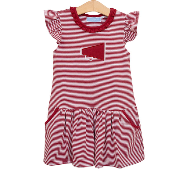 Microstripe Ruffle Dress | Crimson Megaphone