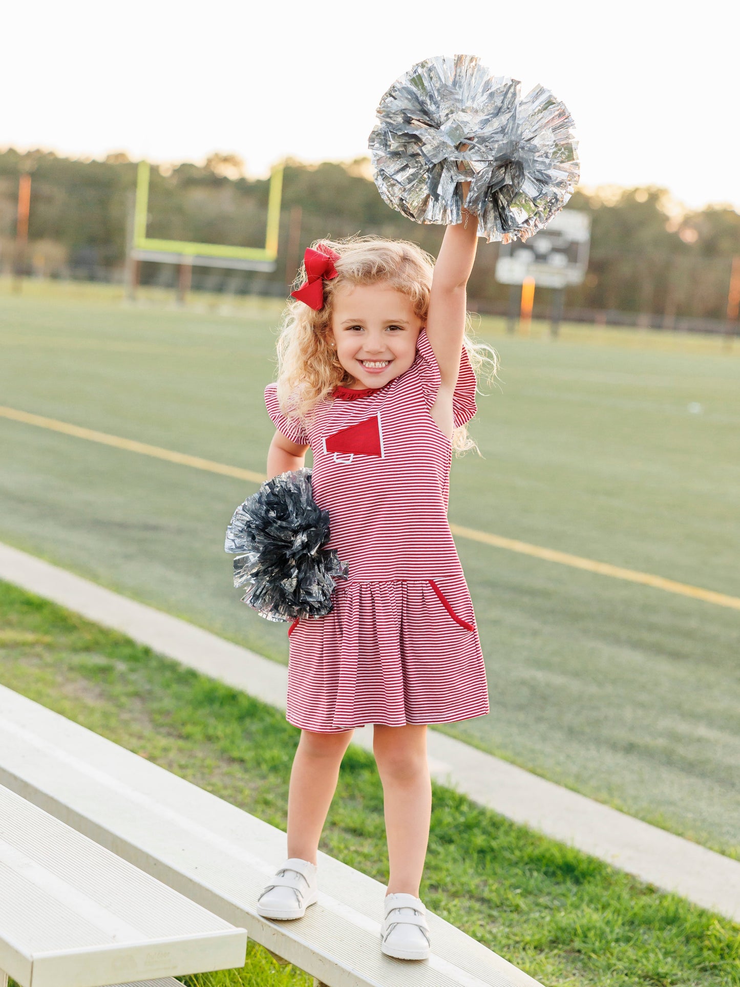 Microstripe Ruffle Dress | Crimson Megaphone