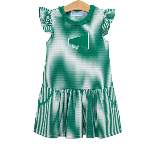 Microstripe Ruffle Dress | Green Megaphone