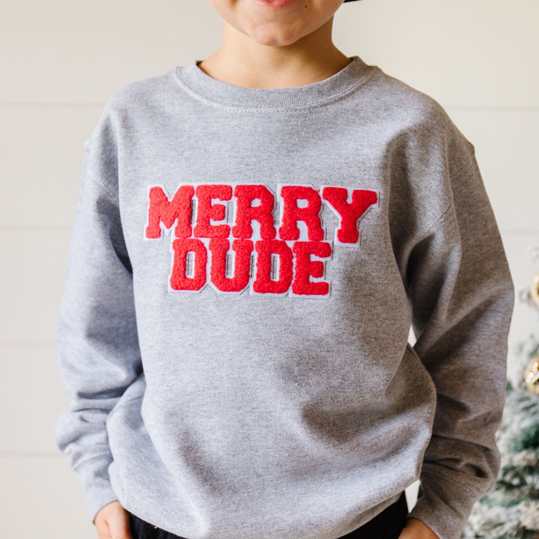 Merry Dude Patch Christmas Sweatshirt | Grey