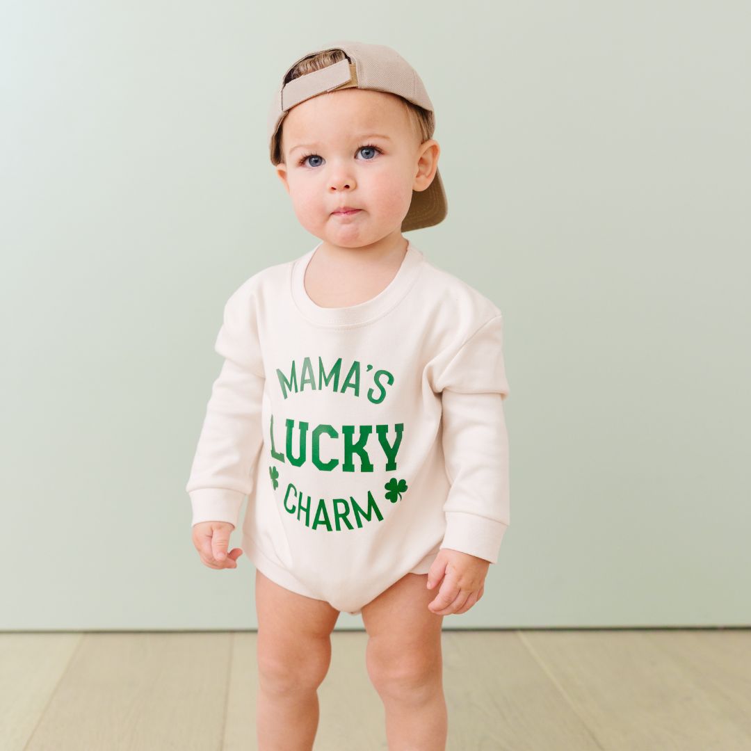 Mama's Lucky Charm St. Patrick's Day Long Sleeve Romper