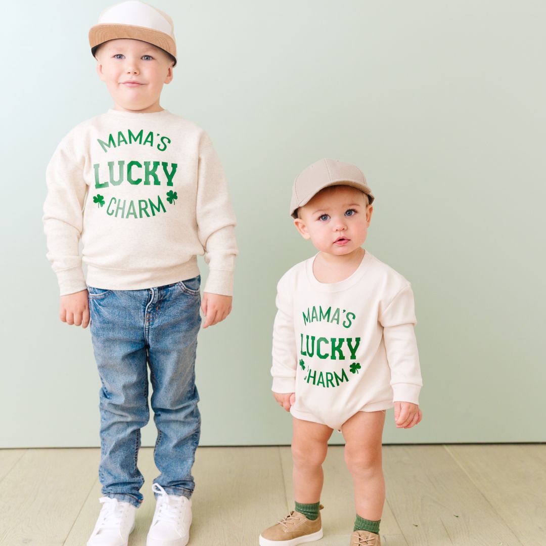 Mama's Lucky Charm St. Patrick's Day Long Sleeve Romper