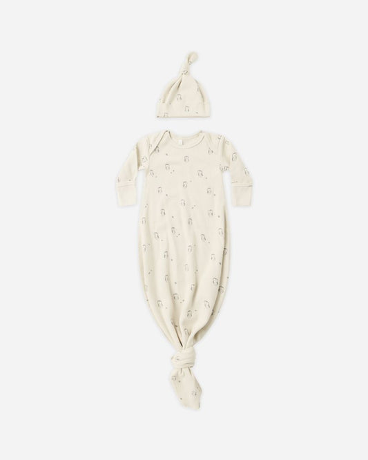 KNOTTED BABY GOWN + HAT SET || OWLS