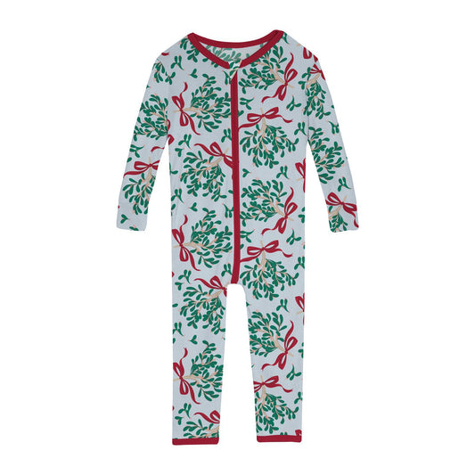 Print Convertible Sleeper with Zipper | Illusion Blue Mistletoe + Ribbons