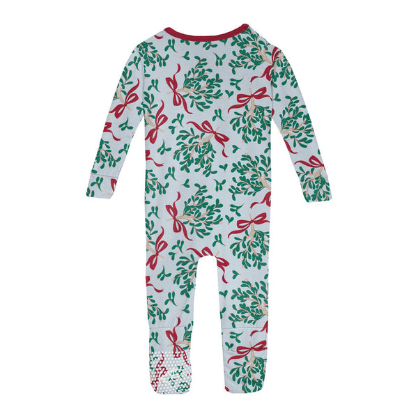 Print Convertible Sleeper with Zipper | Illusion Blue Mistletoe + Ribbons