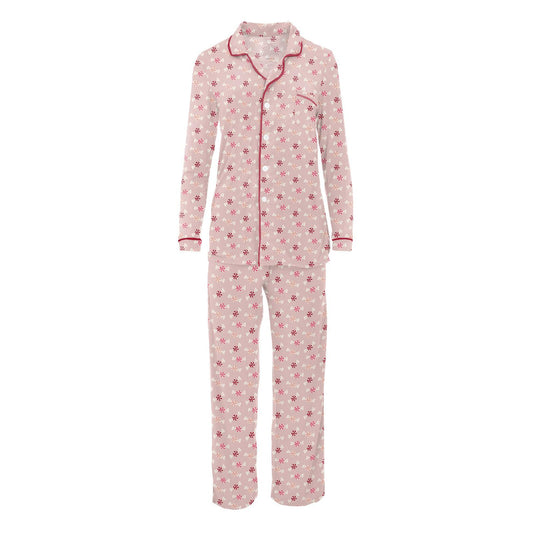 Women's Print Long Sleeve Collared Pajama Set | Baby Rose Peppermints